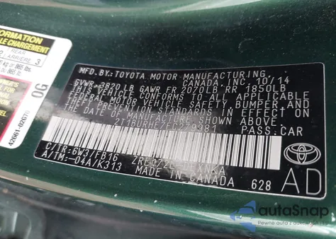 2015 Toyota Corolla Le Plus from USA, damaged, VIN 2T1BURHE7FC279981